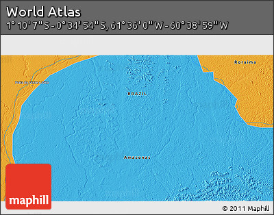 Political 3D Map of the Area around 0° 52' 31" S, 61° 7' 30" W