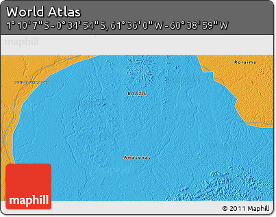 Political 3D Map of the Area around 0° 52' 31" S, 61° 7' 30" W