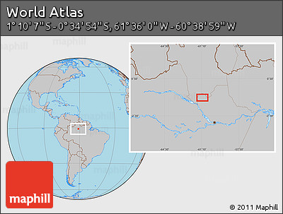 Gray Location Map of the Area around 0° 52' 31" S, 61° 7' 30" W
