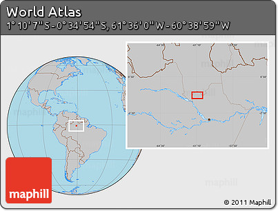 Gray Location Map of the Area around 0° 52' 31" S, 61° 7' 30" W