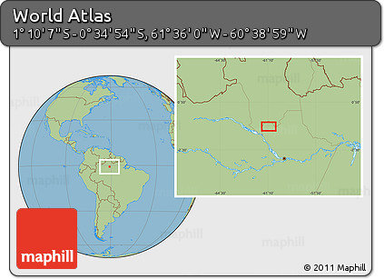Savanna Style Location Map of the Area around 0° 52' 31" S, 61° 7' 30" W