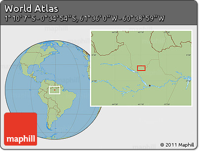Savanna Style Location Map of the Area around 0° 52' 31" S, 61° 7' 30" W