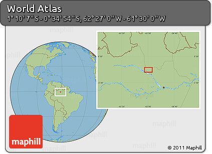 Savanna Style Location Map of the Area around 0° 52' 31" S, 61° 58' 30" W