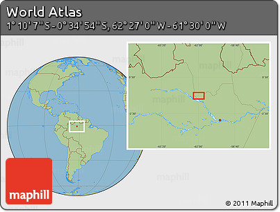 Savanna Style Location Map of the Area around 0° 52' 31" S, 61° 58' 30" W