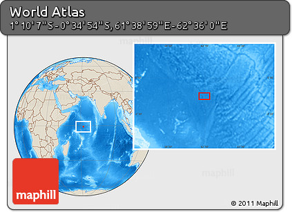 Shaded Relief Location Map of the Area around 0° 52' 31" S, 62° 7' 30" E