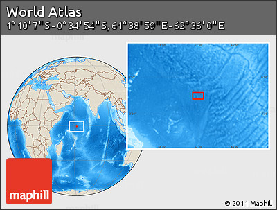 Shaded Relief Location Map of the Area around 0° 52' 31" S, 62° 7' 30" E