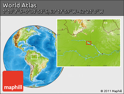 Physical Location Map of the Area around 0° 52' 31" S, 62° 49' 30" W