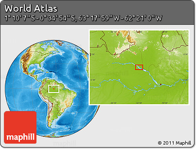 Physical Location Map of the Area around 0° 52' 31" S, 62° 49' 30" W
