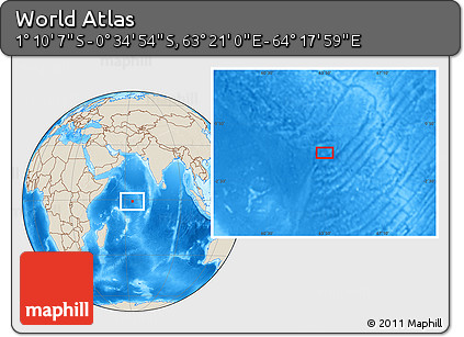 Shaded Relief Location Map of the Area around 0° 52' 31" S, 63° 49' 30" E