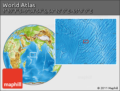 Physical Location Map of the Area around 0° 52' 31" S, 64° 40' 30" E
