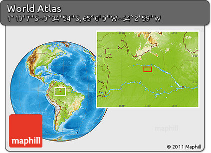 Physical Location Map of the Area around 0° 52' 31" S, 64° 31' 30" W