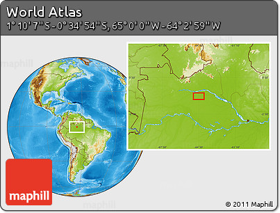 Physical Location Map of the Area around 0° 52' 31" S, 64° 31' 30" W