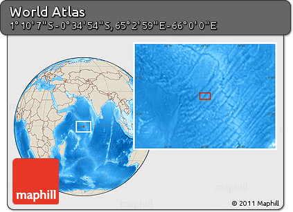 Shaded Relief Location Map of the Area around 0° 52' 31" S, 65° 31' 30" E