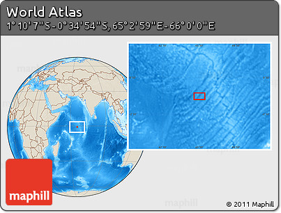 Shaded Relief Location Map of the Area around 0° 52' 31" S, 65° 31' 30" E