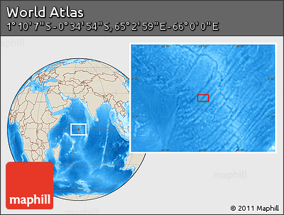 Shaded Relief Location Map of the Area around 0° 52' 31" S, 65° 31' 30" E