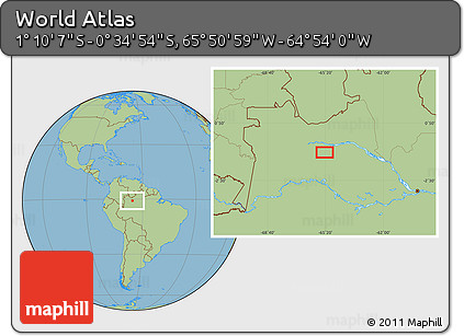 Savanna Style Location Map of the Area around 0° 52' 31" S, 65° 22' 30" W