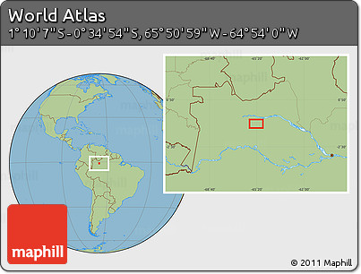Savanna Style Location Map of the Area around 0° 52' 31" S, 65° 22' 30" W