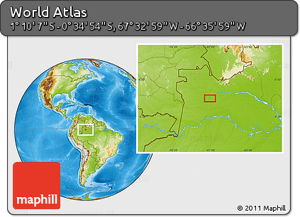 Physical Location Map of the Area around 0° 52' 31" S, 67° 4' 29" W