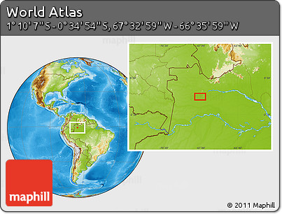 Physical Location Map of the Area around 0° 52' 31" S, 67° 4' 29" W
