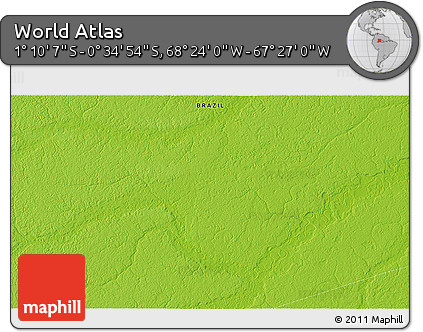 Physical 3D Map of the Area around 0° 52' 31" S, 67° 55' 30" W