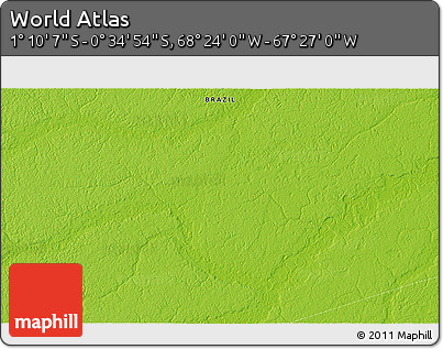 Physical 3D Map of the Area around 0° 52' 31" S, 67° 55' 30" W