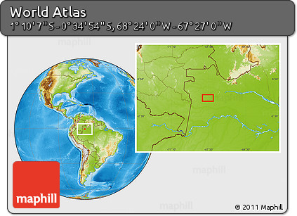 Physical Location Map of the Area around 0° 52' 31" S, 67° 55' 30" W