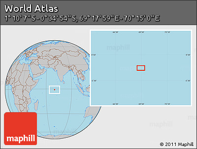 Gray Location Map of the Area around 0° 52' 31" S, 69° 46' 30" E
