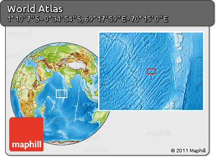 Physical Location Map of the Area around 0° 52' 31" S, 69° 46' 30" E