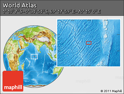 Physical Location Map of the Area around 0° 52' 31" S, 69° 46' 30" E
