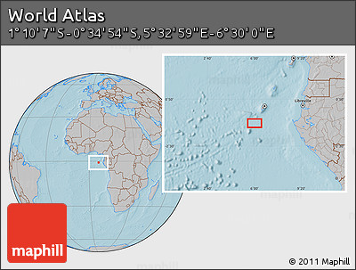 Gray Location Map of the Area around 0° 52' 31" S, 6° 1' 30" E, hill shading