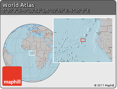Gray Location Map of the Area around 0° 52' 31" S, 6° 1' 30" E, hill shading
