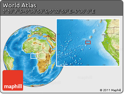 Physical Location Map of the Area around 0° 52' 31" S, 6° 1' 30" E