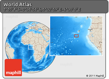 Shaded Relief Location Map of the Area around 0° 52' 31" S, 6° 1' 30" E