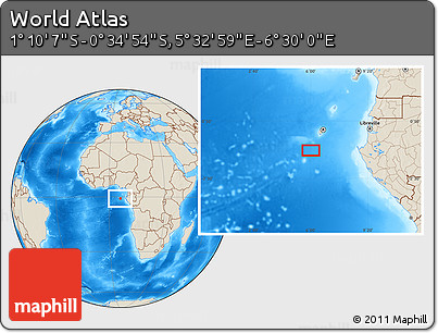 Shaded Relief Location Map of the Area around 0° 52' 31" S, 6° 1' 30" E