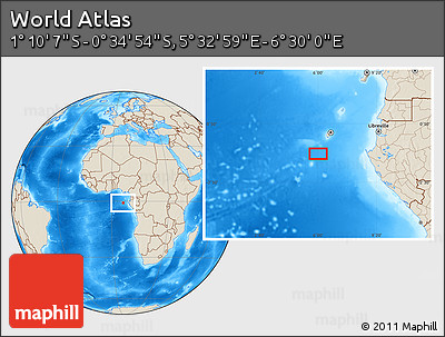 Shaded Relief Location Map of the Area around 0° 52' 31" S, 6° 1' 30" E