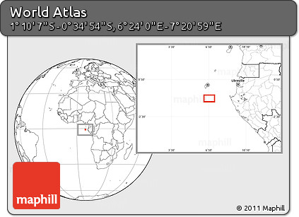 Blank Location Map of the Area around 0° 52' 31" S, 6° 52' 30" E