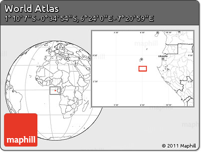 Blank Location Map of the Area around 0° 52' 31" S, 6° 52' 30" E