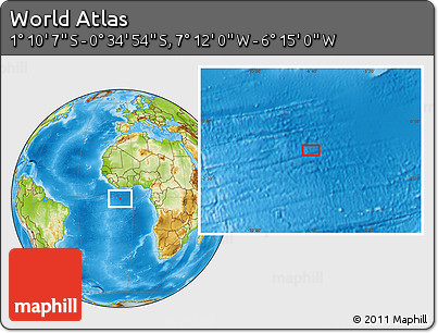 Physical Location Map of the Area around 0° 52' 31" S, 6° 43' 29" W