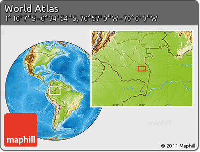 Physical Location Map of the Area around 0° 52' 31" S, 70° 28' 29" W