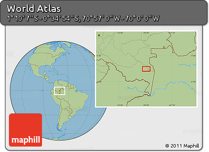 Savanna Style Location Map of the Area around 0° 52' 31" S, 70° 28' 29" W