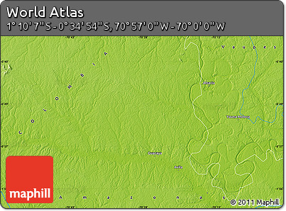 Physical Map of the Area around 0° 52' 31" S, 70° 28' 29" W