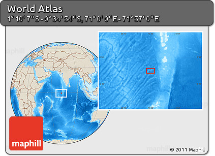 Shaded Relief Location Map of the Area around 0° 52' 31" S, 71° 28' 29" E