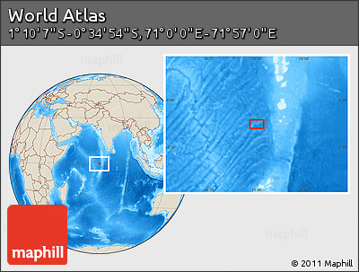 Shaded Relief Location Map of the Area around 0° 52' 31" S, 71° 28' 29" E