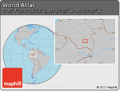 Gray Location Map of the Area around 0° 52' 31" S, 71° 19' 29" W