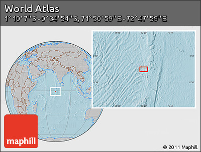 Gray Location Map of the Area around 0° 52' 31" S, 72° 19' 29" E, hill shading