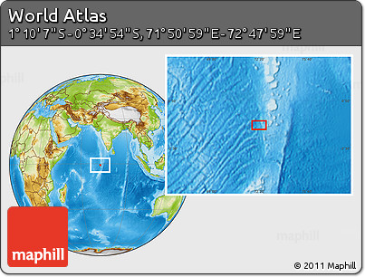 Physical Location Map of the Area around 0° 52' 31" S, 72° 19' 29" E