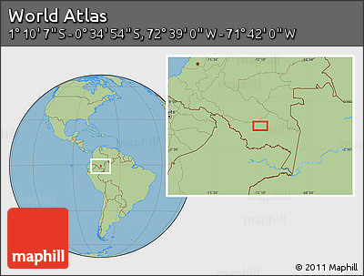 Savanna Style Location Map of the Area around 0° 52' 31" S, 72° 10' 30" W