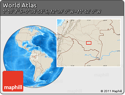 Shaded Relief Location Map of the Area around 0° 52' 31" S, 72° 10' 30" W