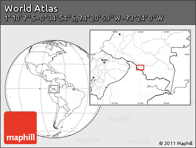 Blank Location Map of the Area around 0° 52' 31" S, 73° 52' 30" W