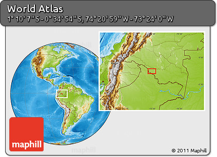 Physical Location Map of the Area around 0° 52' 31" S, 73° 52' 30" W